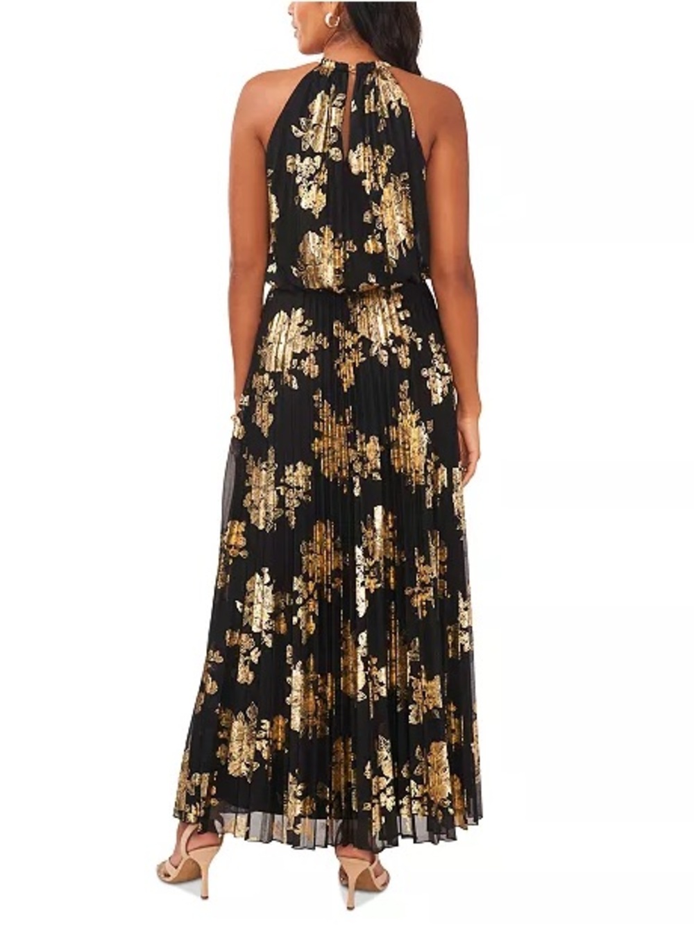 Xscape Black Halter Maxi Dress with Gold Foil Floral - Picture 4 of 5